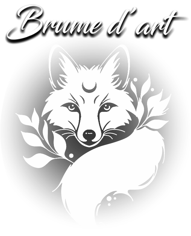 Logo de brume d'art 
Un  renard blanc avec une lune sur le fond 